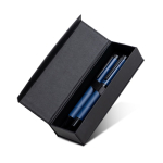 Set stylo et roller en acier et aluminium avec relief encre noire couleur bleu roi vue 4