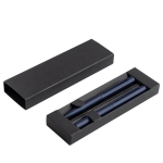 Set stylo et roller en aluminium design hexagonal encre noire couleur bleu marine