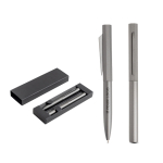 Set stylo et roller en aluminium design hexagonal encre noire vue avec impression