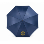 Parapluie automatique en RPET avec manche style golf, 8 panneaux Ø120 couleur bleu marine vue du logo imprimé