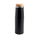 Gourde thermos en inox avec couvercle en bambou naturel 550ml couleur noir Vue 1