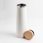 Gourde thermos en inox avec couvercle en bambou naturel 550ml couleur blanc vue 2