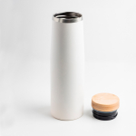 Gourde thermos en inox avec couvercle en bambou naturel 550ml couleur blanc vue 3