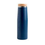 Gourde thermos en inox avec couvercle en bambou naturel 550ml couleur bleu marine