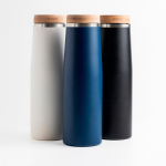 Gourde thermos en inox avec couvercle en bambou naturel 550ml Vue 1