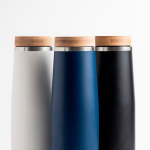 Gourde thermos en inox avec couvercle en bambou naturel 550ml vue 2