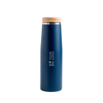 Gourde thermos en inox avec couvercle en bambou naturel 550ml vue avec impression