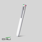 Stylo multifonction en aluminium recyclé mat à encre 4 couleurs couleur blanc Vue 1