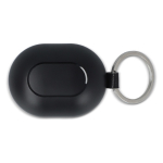 Petits écouteurs dans un boîtier format porte-clés couleur noir troisième vue