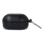 Petits écouteurs dans un boîtier format porte-clés couleur noir quatrière vue