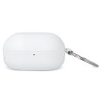 Petits écouteurs dans un boîtier format porte-clés couleur blanc quatrière vue