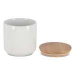 Pot en céramique 550 ml avec couvercle en bambou pour aliments couleur blanc troisième vue