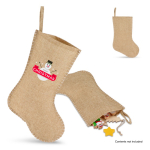 Chaussette de Noël au design rustique en jute avec couture sur le bord