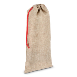 Sac à vin au design rustique en jute avec cordon de fermeture rouge couleur naturel