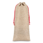 Sac à vin au design rustique en jute avec cordon de fermeture rouge couleur naturel deuxième vue