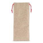 Sac à vin au design rustique en jute avec cordon de fermeture rouge couleur naturel quatrière vue