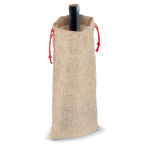 Sac à vin au design rustique en jute avec cordon de fermeture rouge couleur naturel cinquième vue