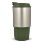 Mug de voyage en acier inoxydable avec couvercle anti-fuite 450 ml couleur vert olive quatrière vue
