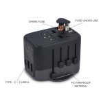 Adaptateur de voyage compact compatible dans plus de 150 pays couleur noir neuvième vue