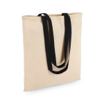 Tote bag en coton OEKO-TEX avec anses colorées 140 g/m² couleur noir deuxième vue