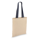 Tote bag en coton OEKO-TEX avec anses colorées 140 g/m² couleur bleu foncé