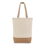 Sac en coton avec soufflet inférieur et anses en jute 320 g/m² couleur beige quatrière vue