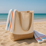 Sac en coton avec soufflet inférieur et anses en jute 320 g/m² couleur beige cinquième vue