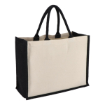 Sac en coton avec côtés et fond en jute coloré 320 g/m² couleur noir