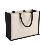 Sac en coton avec côtés et fond en jute coloré 320 g/m² couleur noir deuxième vue