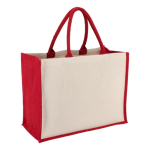 Sac en coton avec côtés et fond en jute coloré 320 g/m² couleur rouge