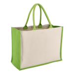 Sac en coton avec côtés et fond en jute coloré 320 g/m² couleur vert lime