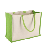 Sac en coton avec côtés et fond en jute coloré 320 g/m² couleur vert lime deuxième vue
