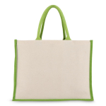 Sac en coton avec côtés et fond en jute coloré 320 g/m² couleur vert lime troisième vue