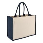 Sac en coton avec côtés et fond en jute coloré 320 g/m² couleur bleu foncé