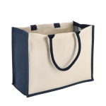 Sac en coton avec côtés et fond en jute coloré 320 g/m² couleur bleu foncé deuxième vue