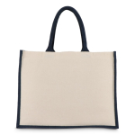Sac en coton avec côtés et fond en jute coloré 320 g/m² couleur bleu foncé troisième vue