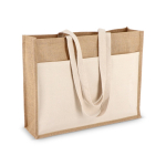 Sac en jute avec poche frontale en coton et anses assorties 320 g/m² couleur beige