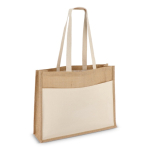 Sac en jute avec poche frontale en coton et anses assorties 320 g/m² couleur beige deuxième vue
