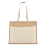 Sac en jute avec poche frontale en coton et anses assorties 320 g/m² couleur beige troisième vue