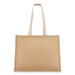 Sac en jute avec poche frontale en coton et anses assorties 320 g/m² couleur beige quatrière vue
