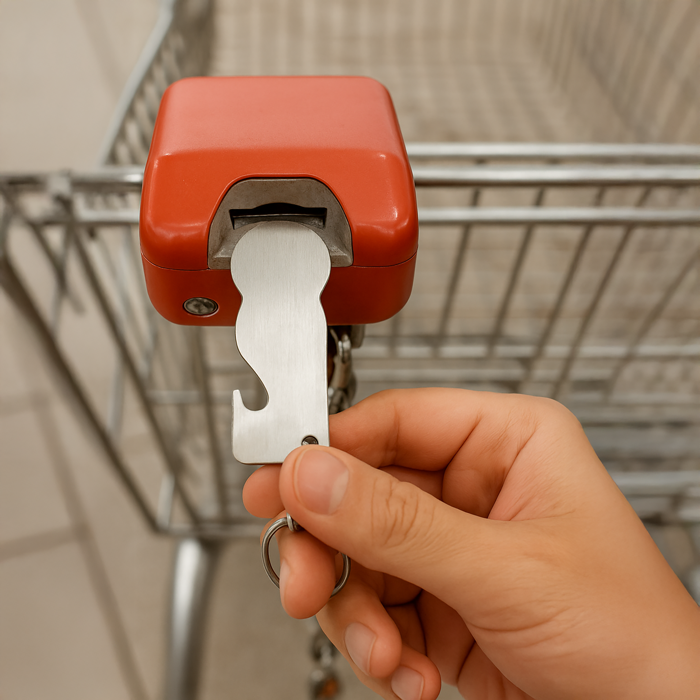 Porte-clés avec ouvre-bouteille et pièce en acier couleur argenté