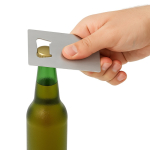 Décapsuleur en acier inoxydable en forme de carte de crédit couleur argenté deuxième vue