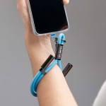 Tour de cou impression intégrale pour téléphone avec cable Type C couleur cyan
