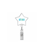 Porte-badge rétractable impression intégrale en forme d’étoile couleur blanc vue avec zone d'impression