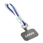 Double cordon pour téléphone impression intégrale avec patch couleur bleu roi