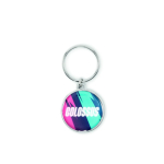 Porte-clés en fer nickelé impression intégrale de forme circulaire couleur blanc