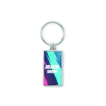Porte-clés en fer nickelé impression intégrale de forme rectangulaire couleur blanc