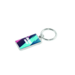 Porte-clés en fer nickelé impression intégrale de forme rectangulaire couleur blanc