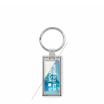 Porte-clés impression intégrale en alliage de zinc rectangulaire couleur blanc vue avec zone d'impression