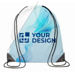 Sac à dos à cordons impression intégrale en RPET avec coins en PU couleur blanc vue avec zone d'impression